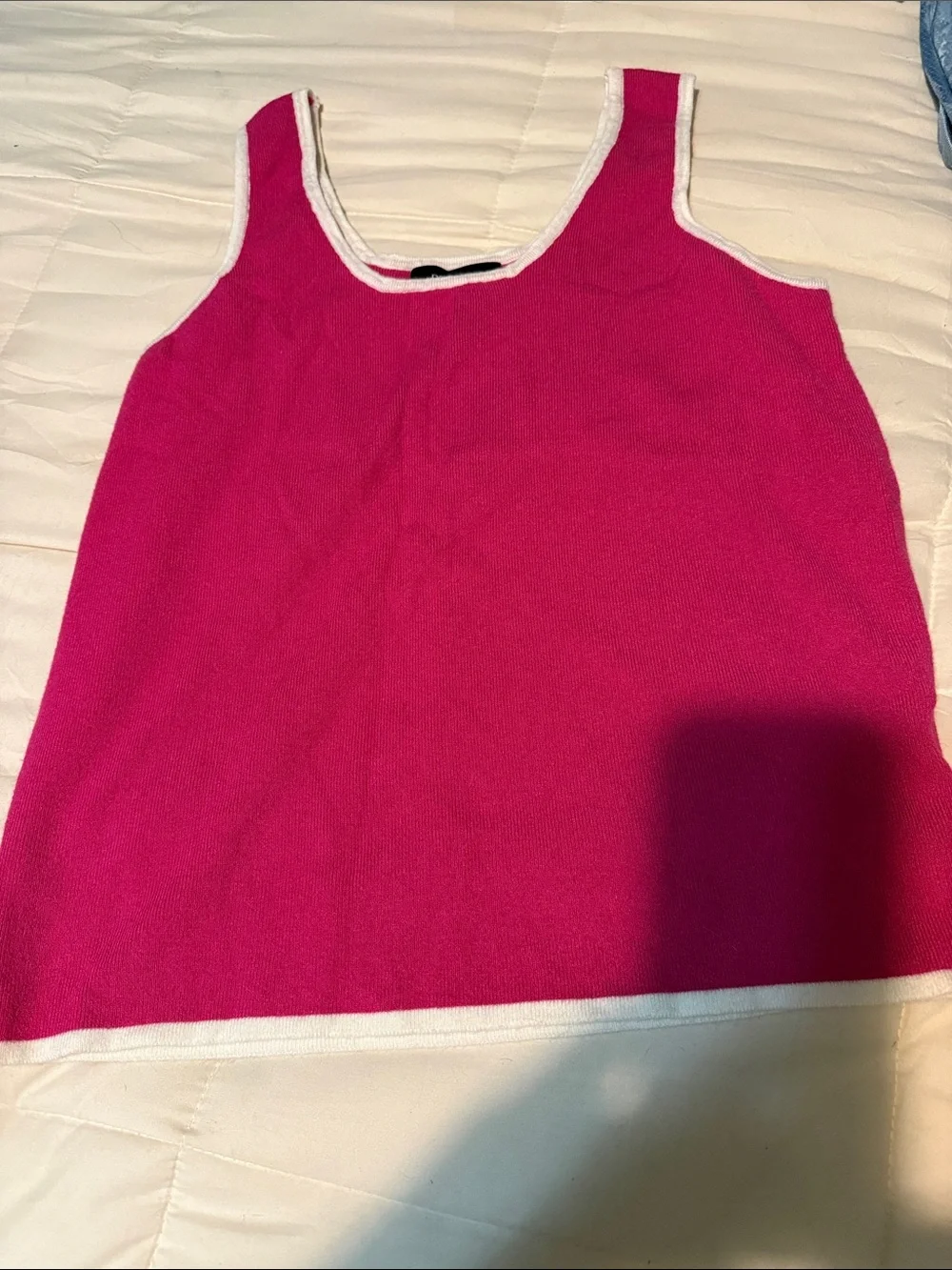 Bright Pink Tank Top with White Trim